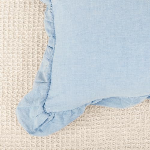 JoraLion Ruffled Lumbar Pillow Cover 14x36 Solid Light Blue - Image 3