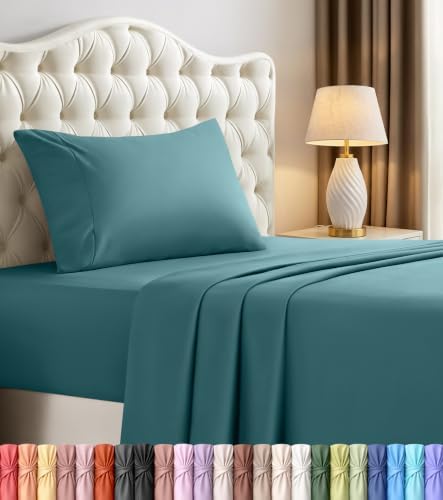 Twin Sheets Set, 3 Pieces 16" Deep Pocket Hotel Luxury Sheets, Denim Blue by UTOPIABEDDING