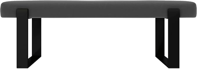 VANT Upholstered Bed Bench - Vintage Leather Grey Pewter - Matte Black - Contemporary Modern, Bedroom Bench Seat, Hallway, or Entryway