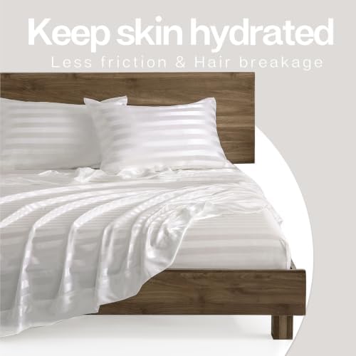 MR&HM Satin Pillowcase 2 Pack, King Size 20"x40", Ivory Striped - Image 6