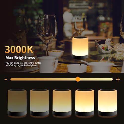 OORUN Touch Bedside Table Lamp,13 RGB Colors & 5 Brightness, USB Rechargeable Desk Lamp, Remote Control Dimmable Night Light with RGB Color Changing,Portable Lamp for Baby (2 Pack Black) - Image 4