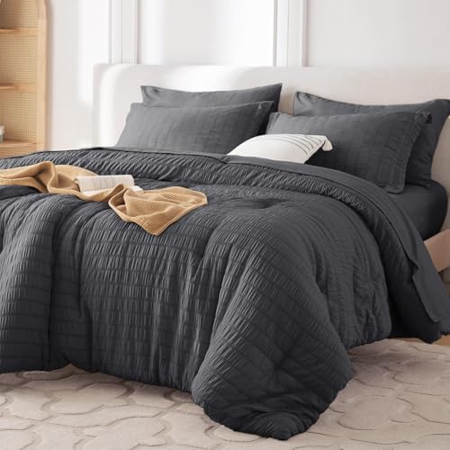 MUXHOMO 5 Pieces Twin XL Comforter Set, Seersucker Bed in a Bag Twin XL Size by MUXHOMO