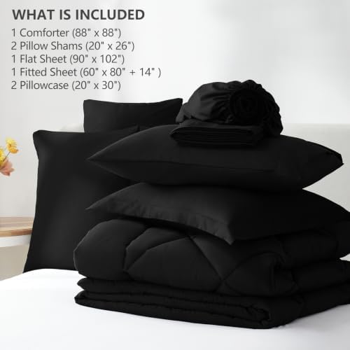 CozyLux Queen Comforter Set 88"x88" Black - Image 6