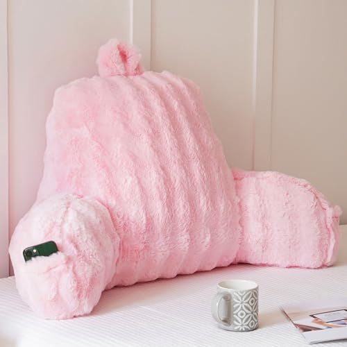 Faux Fur Reading Pillow for Sitting in Bed, Large Backrest Bed Pillow by YAOSHUHO