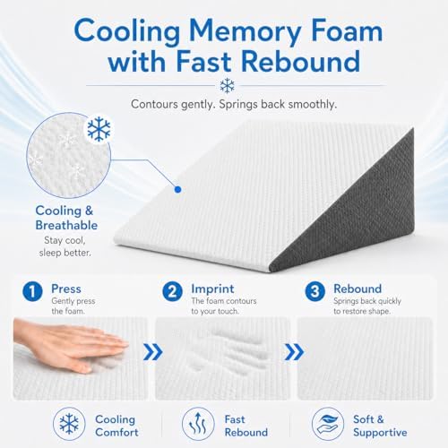 OAISZ Wedge Pillow for Sleep Apnea, 12 Inch Memory Foam Bed Wedge Pillow - Image 6