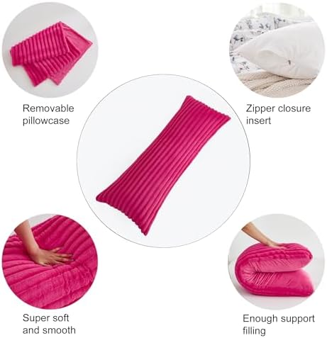 Full Body Pillow with Fluffy Stripe Faux Fur Removable Cover, Long Bed Pillow - Image 6