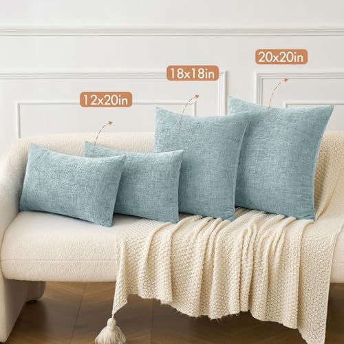 MIULEE Soft Chenille Throw Pillow Covers Light Blue 20x20 Inch Pack of 2 - Image 4