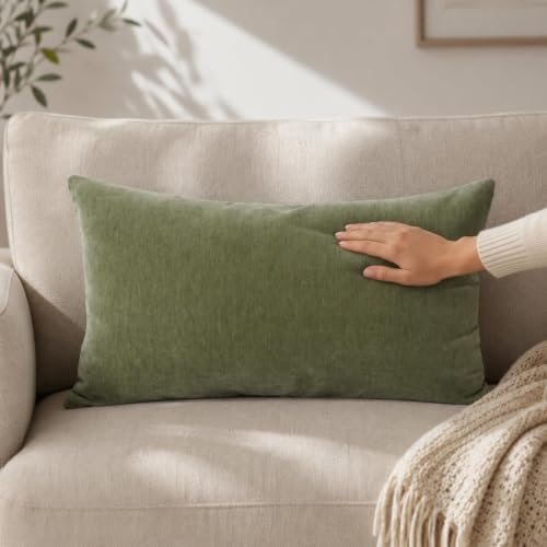 JoraLion Chenille Lumbar Pillow Covers 14X26 inch Olive Sage Green - Image 7