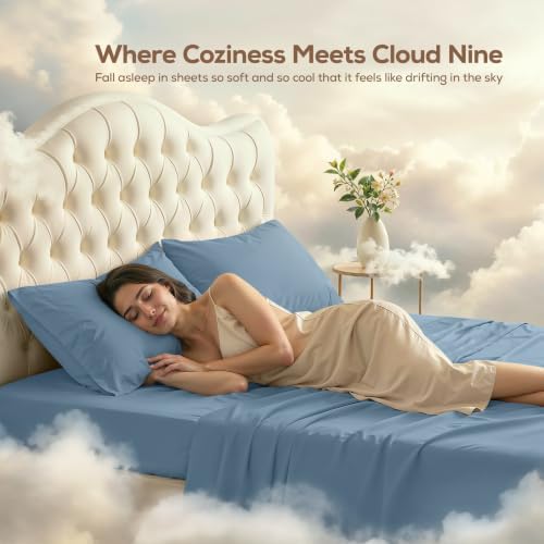 California King Sheets Set, 4 Pieces 16" Deep Pocket Bed Sheets, Dutch Blue - Image 4