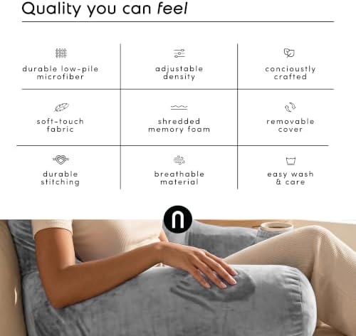Nestl Reading Pillow for Bed, Back Pillow for Sitting Up in Bed, Light Grey - Image 6
