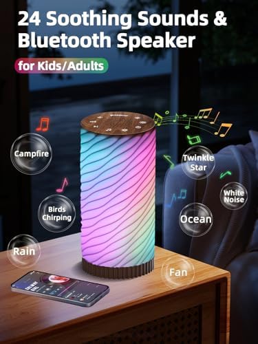 Touch Bedside Lamp with Sound Machine for Adults, Dimmable Night Light for Bedroom, 3-in-1 Bluetooth Speaker & White Noise Machine for Sleeping, Relaxation Dynamic Mood Lighting (Round) - Image 6