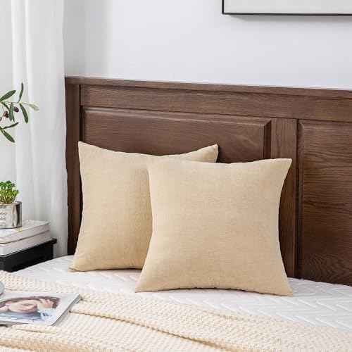 GAWAMAY Beige Chenille Throw Pillow Covers 24x24 Set of 2 - Image 5
