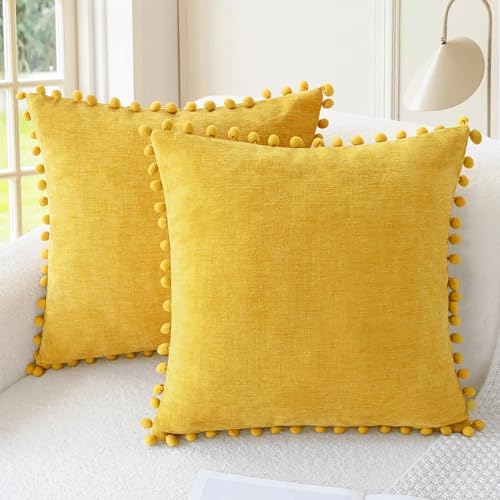 CaliTime Decorative Throw Pillow Covers 20 X 20 Inches Mustard Yellow by CaliTime