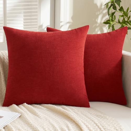 MIULEE Red Chenille Couch Throw Pillow Covers - Image 6