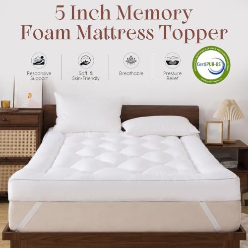 5 Inch Queen Size Memory Foam Mattress Topper, Breathable Cooling Gel Pillow - Image 2