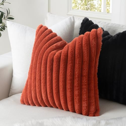 MIULEE Fall Faux Fur Decorative Throw Pillow Covers 16x16 Set of 2 Rust - Image 5