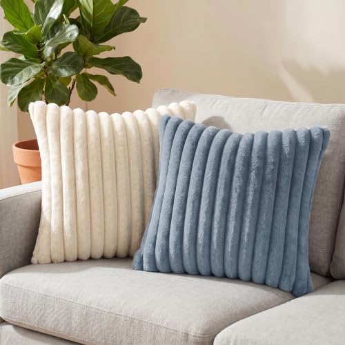 Set of 2 Decorative Throw Pillow Covers 20x20 Faux Fur Light Blue - Image 6