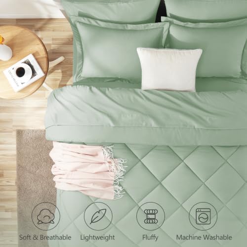 CozyLux Queen Comforter Set 88"x88" Sage Green - Image 2