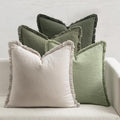 MIULEE Fall Linen Fringe Pillow Covers Set of 4 22x22 Beige/Sage Green by MIULEE
