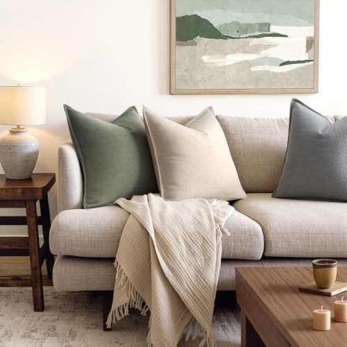 MIULEE Thick Textured Decorative Throw Pillow Covers 22x22 Inch Olive Green - Image 5