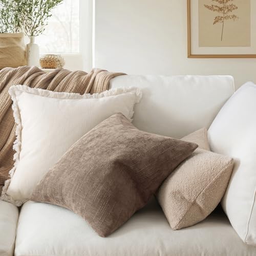 MIULEE Textured Chenille Throw Pillow Covers 22x22 Inch Taupe Grey - Image 3