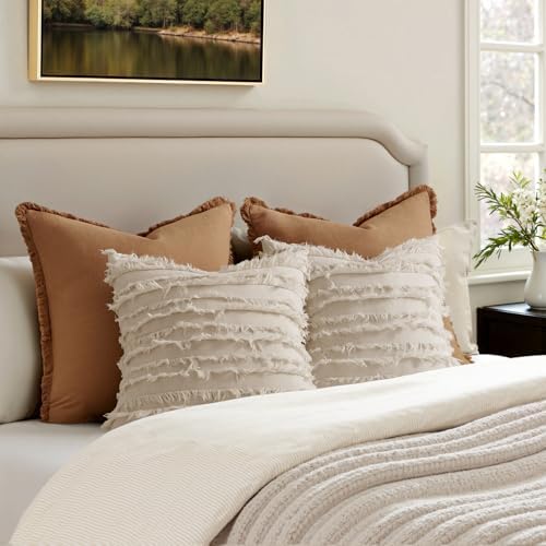 MIULEE Boho Linen Striped Throw Pillow Covers 18x18, Neutral Beige - Image 6