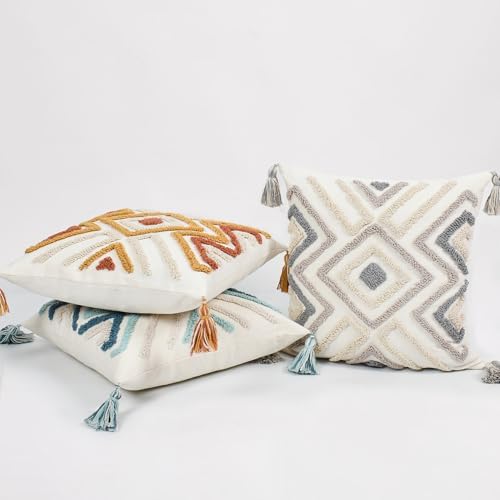 Boho Pillow Covers 18X18 Inch Boho Tufted Throw Pillow Covers Decorative - Image 4