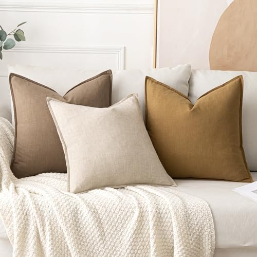 MIULEE Decorative Linen Euro Sham Pillow Covers 28x28 Inch Natural Beige - Image 4
