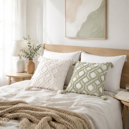Boho Pillow Covers 18X18 Inch Boho Tufted Throw Pillow Covers Decorative - Image 5