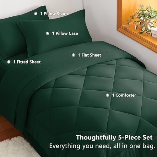 CozyLux Twin XL Comforter Set 68"x88" Emerald Green - Image 6