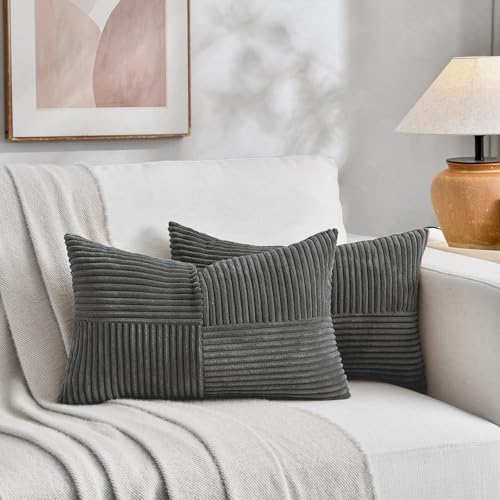 Fancy Homi 2 Packs Dark Gray Long Lumbar Decorative Throw Pillow Covers 16x24 - Image 5