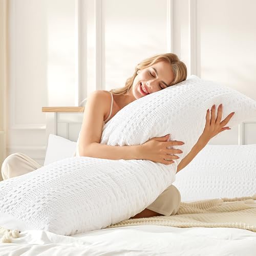 100% Coton Waffle Weave Body Pillow Pillowcase 1 Pack, Ultra Soft Body Pillow by MOSLUNA