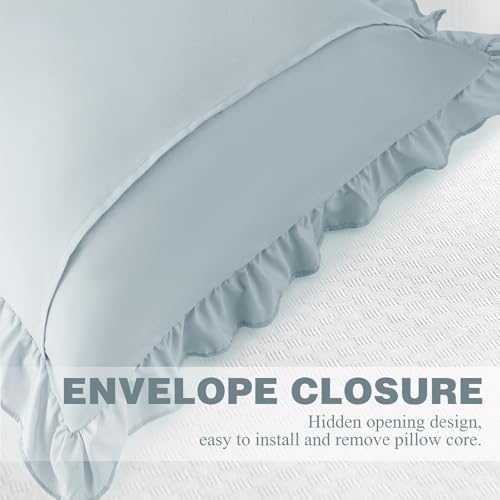 KKJIAF 2 Pack Ruffle Pillow Cases 26x26 Inches, Dusty Blue - Image 6