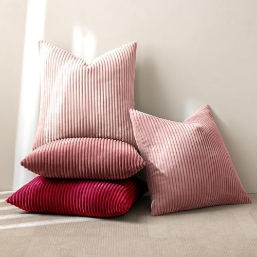 MIULEE Soft Corduroy Decorative Throw Pillow Covers Pink Series 18x18 - Image 4