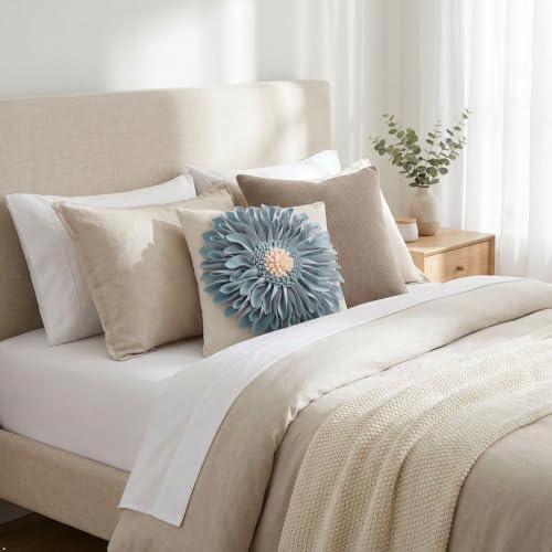 3D Flower Decorative Throw Pillow Covers 18x18 Inch Blue - Image 7