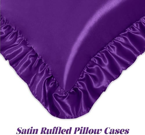Homiest Purple Ruffle Satin Pillowcase Set of 2 - Image 4