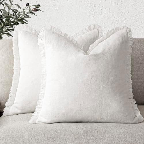 Foindtower Decorative Linen Fringe Throw Pillow Covers 16×16 Inch by Foindtower