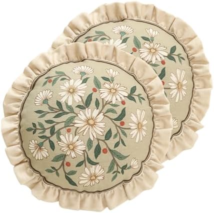 ISAENNE Vintage Linen Throw Pillow Cover, Diameter 16"-Brune C by Isaennehomedecoration