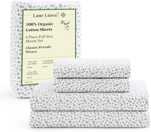 100% Organic Cotton White Full-Sheets Set, 4-Piece Long Staple Percale Weave by LaneLinen