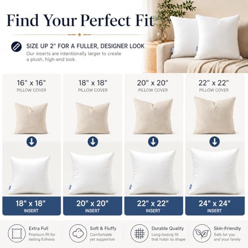 Leeden 18x18 Throw Pillow Inserts Set of 4, Pillow Forms - Image 5