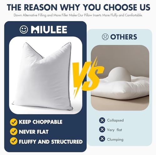 MIULEE 22x22 Pillow Inserts, Fluffy Down Alternative Filling Pack of 2 - Image 5