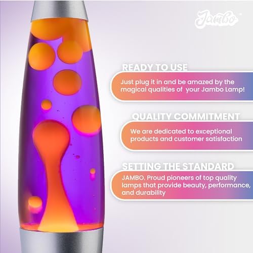 JAMBO 16" Beautiful Lamp- Purple with Yellow/Orange Wax, Relaxing Liquid Light, Night Light Nightlight, Home Decor Living Room Office Bedroom Lamp for Adults Teens Kids Magma Motion - Image 4