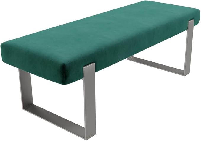 VANT Upholstered Bed Bench - Velvet Emerald Green - Brushed Nickel - Contemporary Modern, Bedroom Bench Seat, Hallway, or Entryway