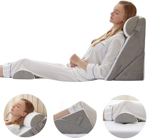 Bedluxe Adjustable 4pcs Bed Wedge Pillow Set, Memory Foam Wedge Pillows Post - Image 2
