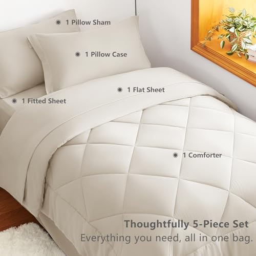 CozyLux Twin XL Comforter Set 68"x88" Beige - Image 6