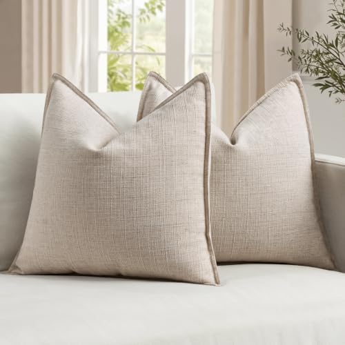 MIULEE Thick Textured Euro Sham Throw Pillow Covers 26x26 in Oatmeal Linen by MIULEE