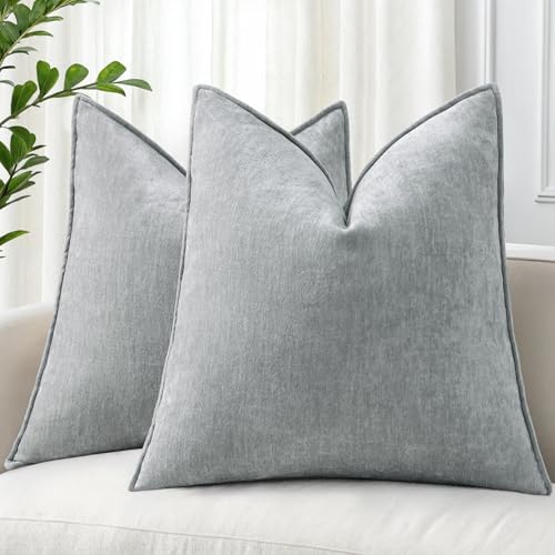 decorUhome Chenille Ultimate Gray Throw Pillow Covers 18x18 Set of 2 by decorUhome