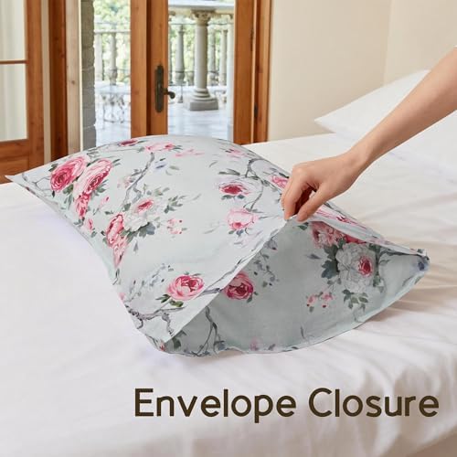 CHUFFED 100% French Linen Pillow Cases Pink Rose Print, Farmhouse Floral Stone - Image 5
