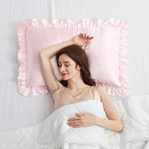 Blush Pink Satin Ruffled Pillow Cases - Image 6