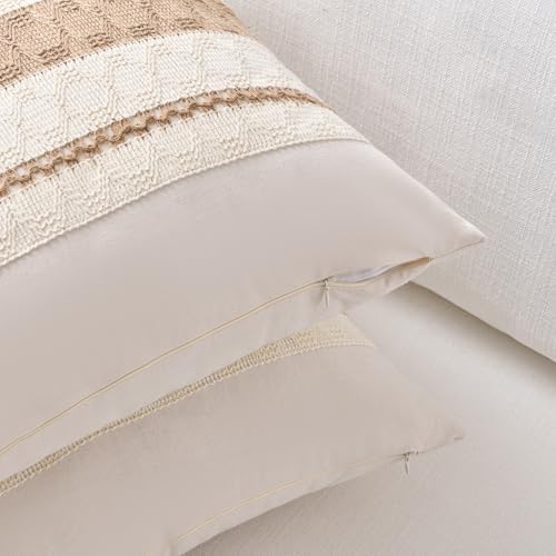 Fancy Homi Set of 2 Boho Neutral Big Decorative Throw Pillow Cover 24x24 Inch - Image 3